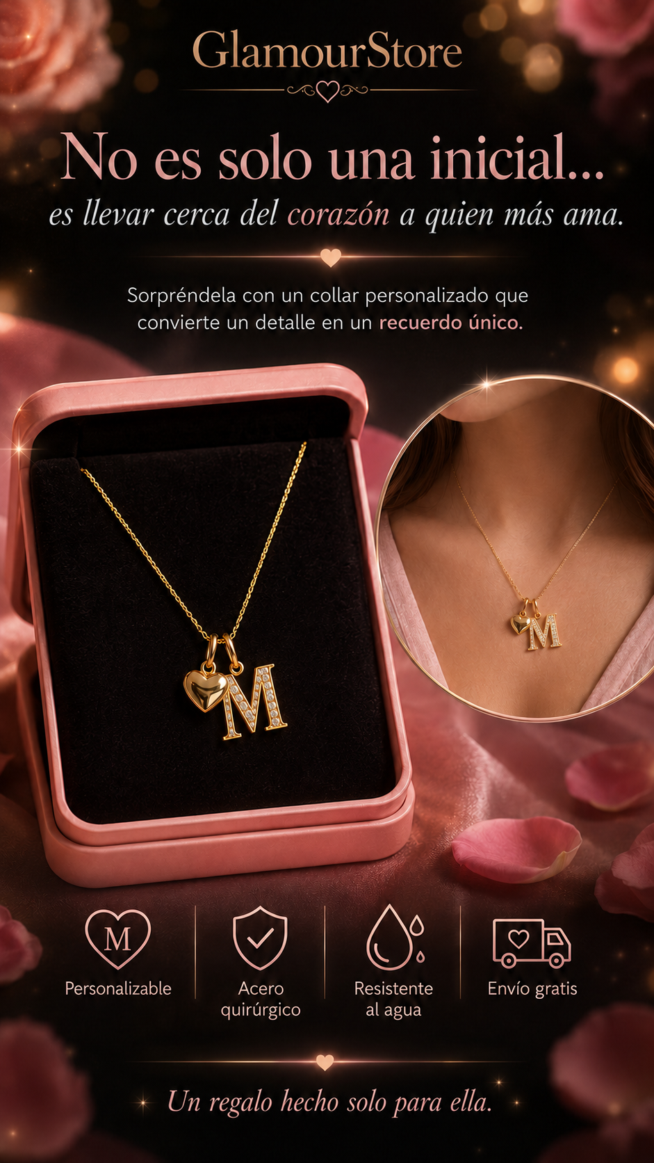 Collar corazon + Inicial Personalizado